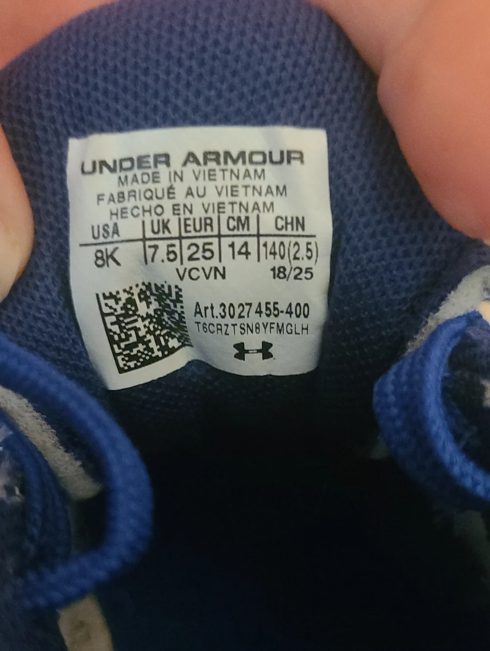 Under Armour Blue and White Kids Sneakers